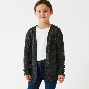 wonder nation Open Front Cardigan Sweater Long Sleeves Heathered Black Grey 7-8